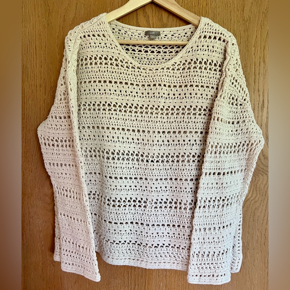 J. Jill Cream Open-Knit Scoop Neck Sweater size extra large